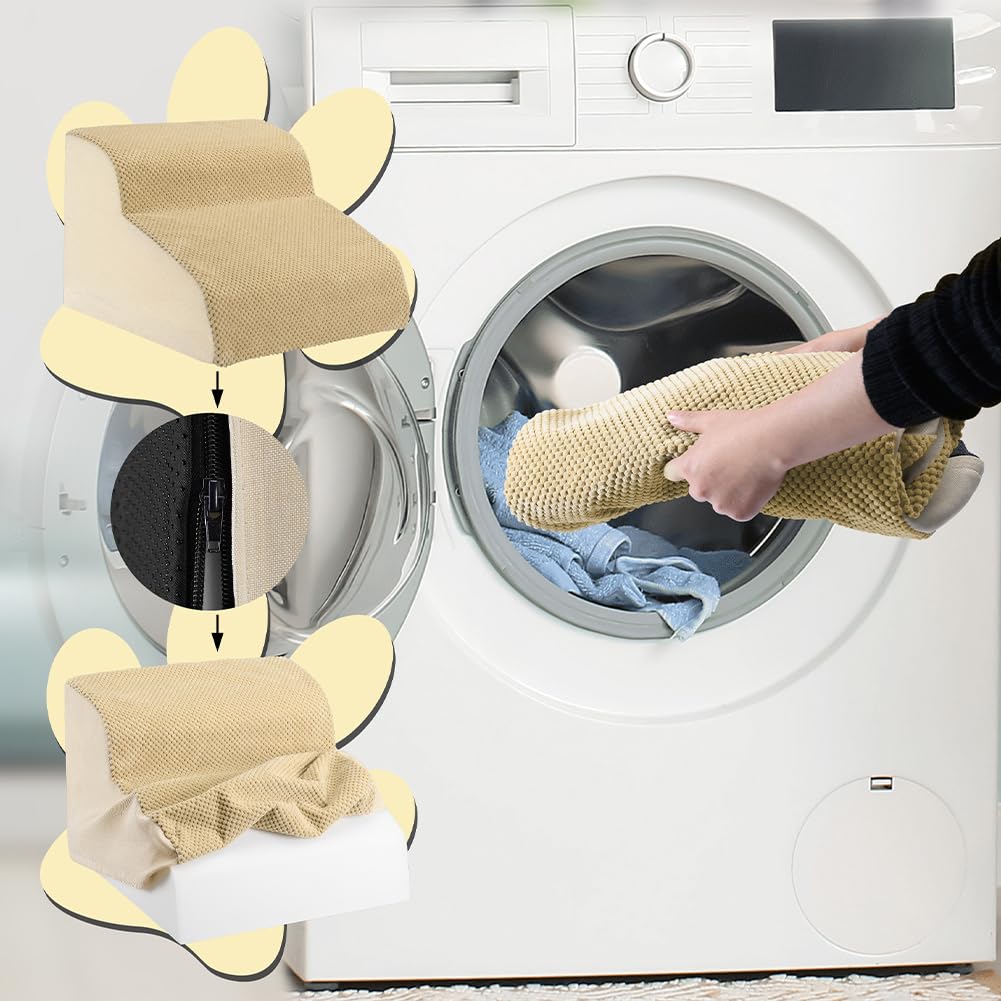 BAKAJI Scala per Animali Domestici con 2 Gradini e Rullo Rimuovipeli, Rivestimento Sfoderabile in Tessuto a Coste, Rampa per Gatti e Cani Anziani, Scaletta Imbottitura Schiuma Alta Densità (Beige)