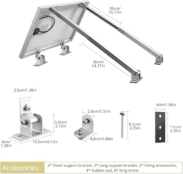 Anbte 1 Set Adjustable Solar Panel Tilt Mount Brackets, 15-30 Adjustable Aluminum Solar Mounting Brackets Support 50W 70W 100W 150W 200W 300W 400W Panels, for Flat Surface, RV, Roof, Boat, Silver