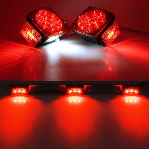 Miniatura 5 de Partsam Kit de luces sumergibles para remolque de 12 V, kit de LED cuadrado + barra de luz de identificación roja/ámbar de 14 pulgadas + luces de