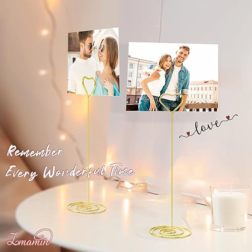 Miniatura 4 de 16 soportes para tarjetas de lugar, 8.75 pulgadas de alto, soporte de mesa dorado para mesas con clip en forma de corazón para bodas, fotos,