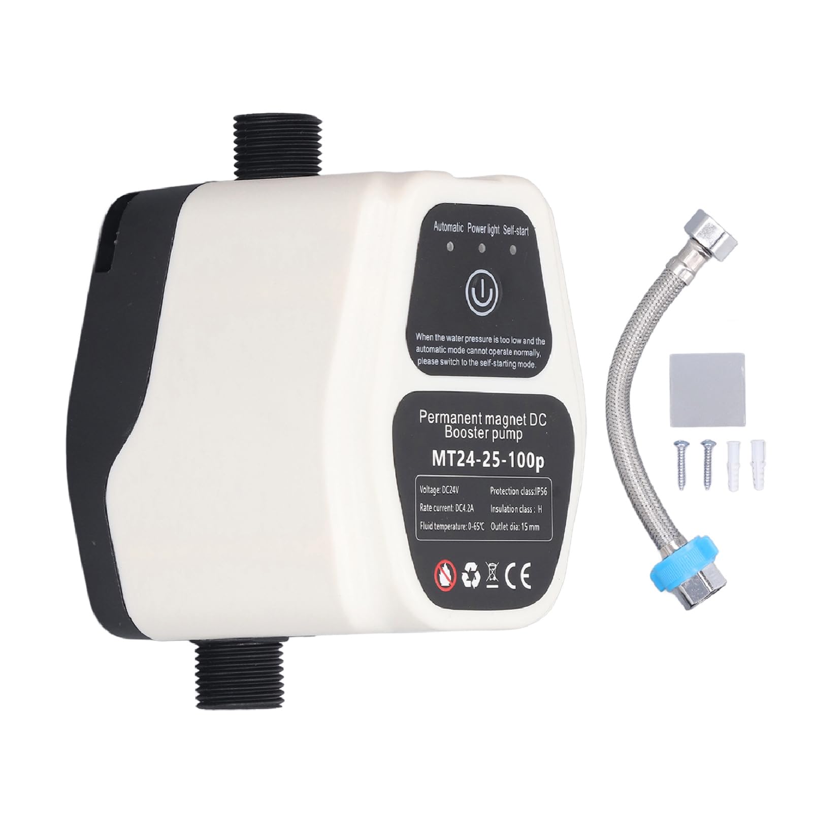 Bomba de Presión de Refuerzo de Agua, Bomba de Refuerzo Automática de 100 W 24 V, Motor sin Escobillas Integrado e Impulsor Centrífugo, para Boquillas de Jardín, Duchas (blanco)
