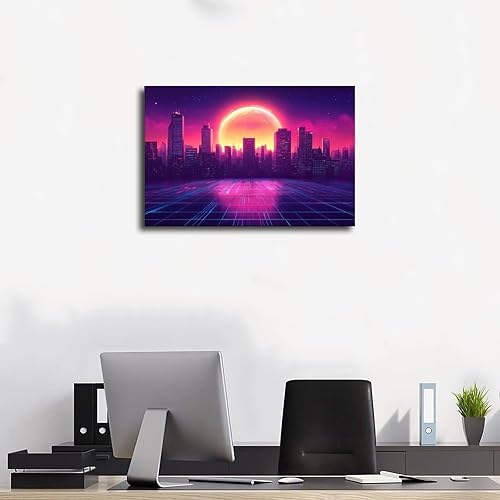 Miniatura 3 de Retro Futuristic Neon Wall Art, Cyberpunk Vaporwave Cityscape Print, Unique Niche Home Decor Poster Poster Print for Teen Boys Room Wall Art Canvas