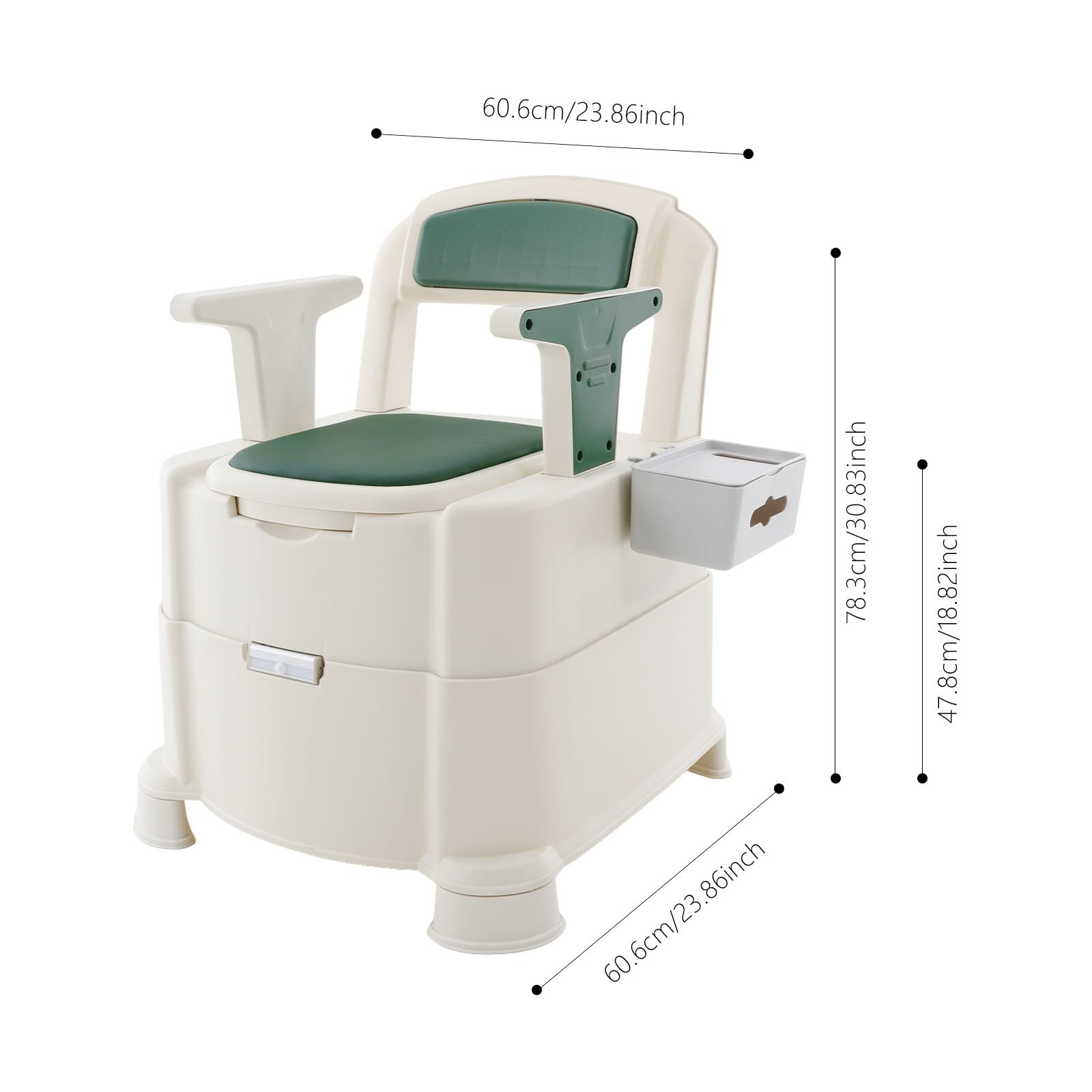 WC da campeggio portatile, con schienale e braccioli, WC portatile da viaggio con luce a sensore, secchio rimovibile, capacità di carico 100 kg, per campeggio, viaggi, camper