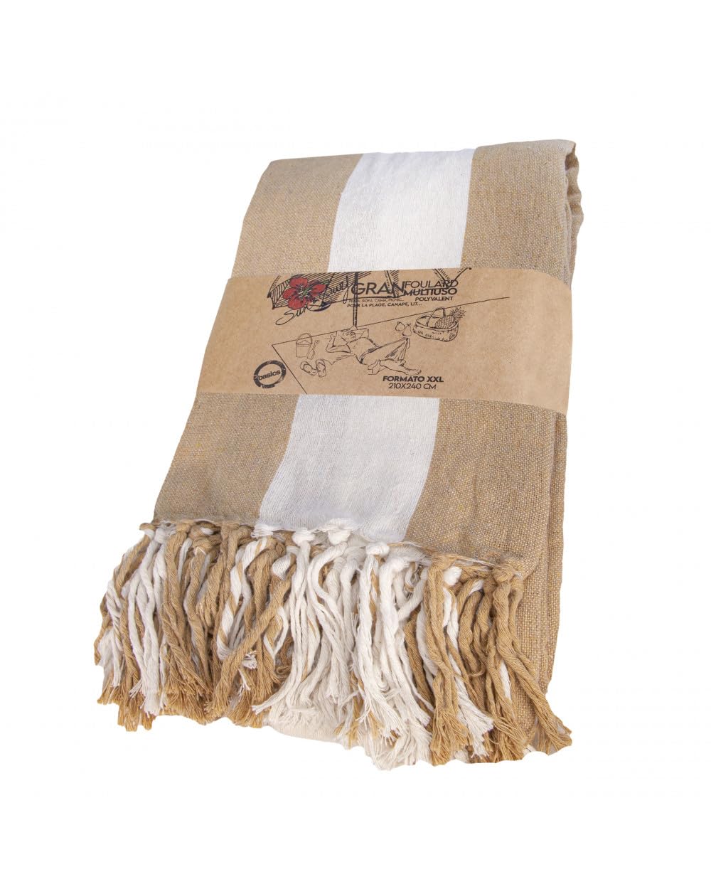 SUN & SURF Gran Foulard de Playa XXL Modelo C 210x240cm | 100% Algodón Reciclado Manta Picnic Ideal para Gran extensión Playa, Montaña y Multiusos Mascotas