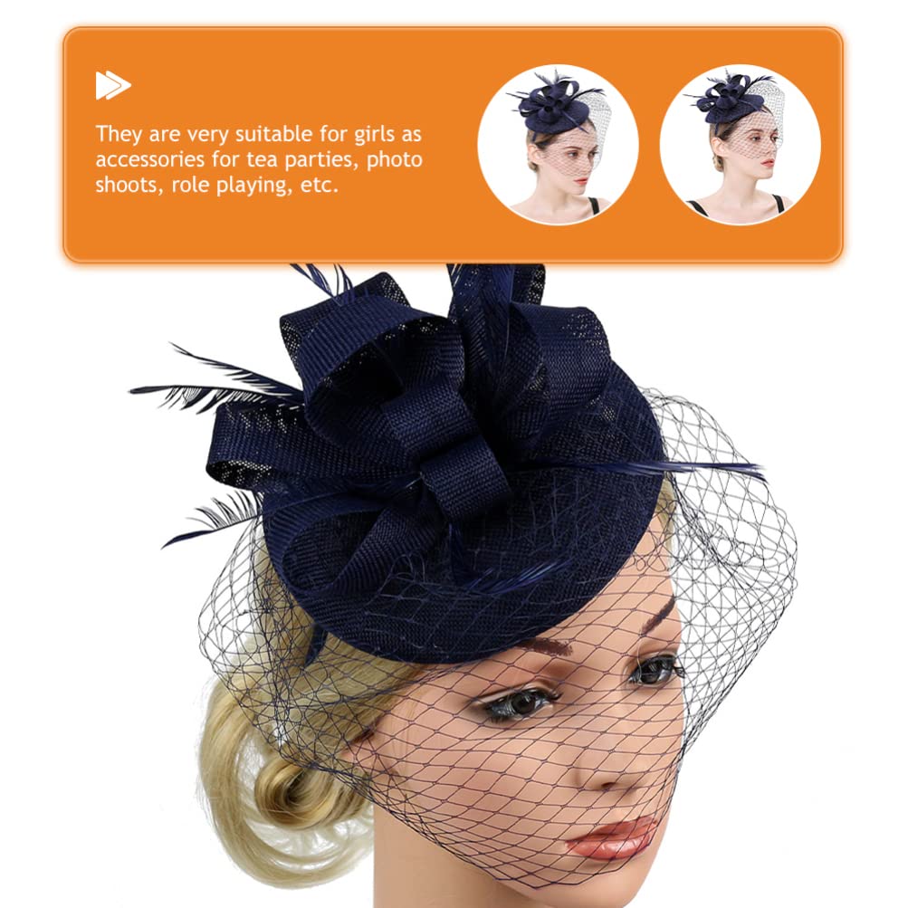 LALAFINA Cerchietto Fascinator in Rete Fiore Piumato, Blu Navy | Clip per Chioma Due Usi, Abs e Poliestere, Leggero per Feste e Matrimoni