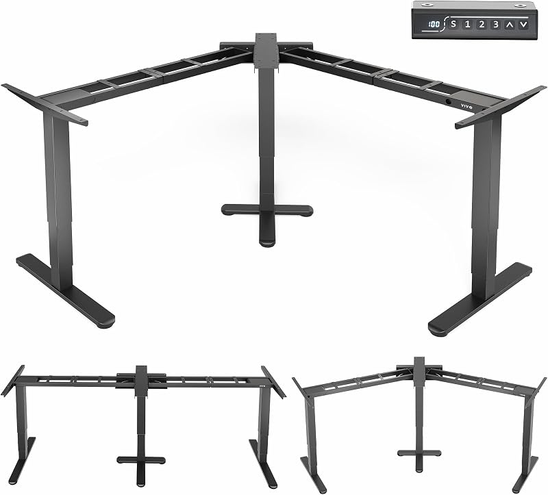 Altura ajustable del motor triple eléctrico VIVO, marco de escritorio de pie de 3 patas en forma de L o I, marco de escritorio de pie en esquina, altura ajustable de 24 a 49 pulgadas, capacidad de 297 lbs, negro, DESK-E-300B