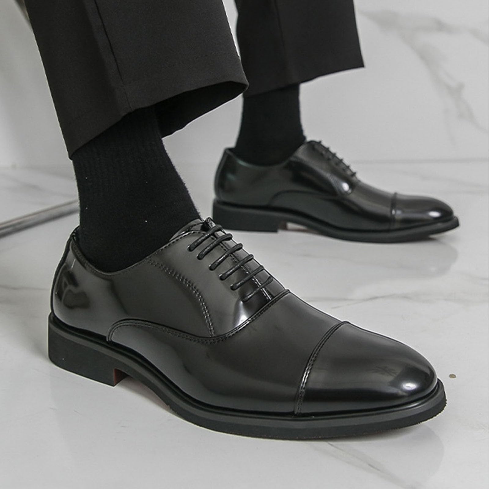 Suola Rossa Stile Britannico Scarpe da Lavoro da Uomo Oxford | Allacciate Primavera/Estate Scarpe Eleganti In Pelle Verniciata Lucida Da Lavoro E Da Cerimonia