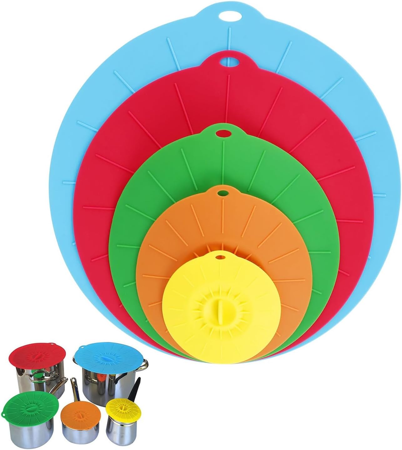 5 Pcs Silicone Lids, Heat Resistant Food Silicone Suction Lids, Microwave Splatter Covers, Natural Grip Reusable Bowl/Cup/Pot/Plates Covers, Fridge Oven Dishwasher Safe