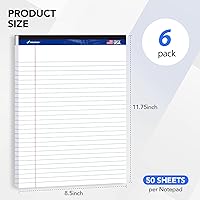 Vista 2 de Paquete de 6 blocs de notas legales con rayas anchas de 8.5 x 11 pulgadas (50 hojas/bloc) de papel reciclado blanco microperforado, bloc de notas