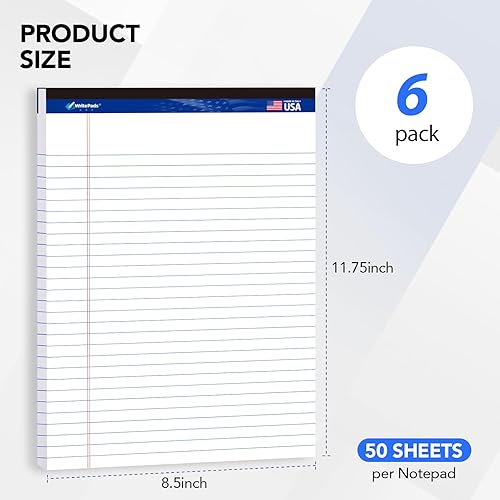 Miniatura 2 de Bloc de notas legal de 8.5 x 11 pulgadas, bloc de notas con rayas anchas, papel blanco, paquete de 6, 50 hojas por bloc, bloc de notas