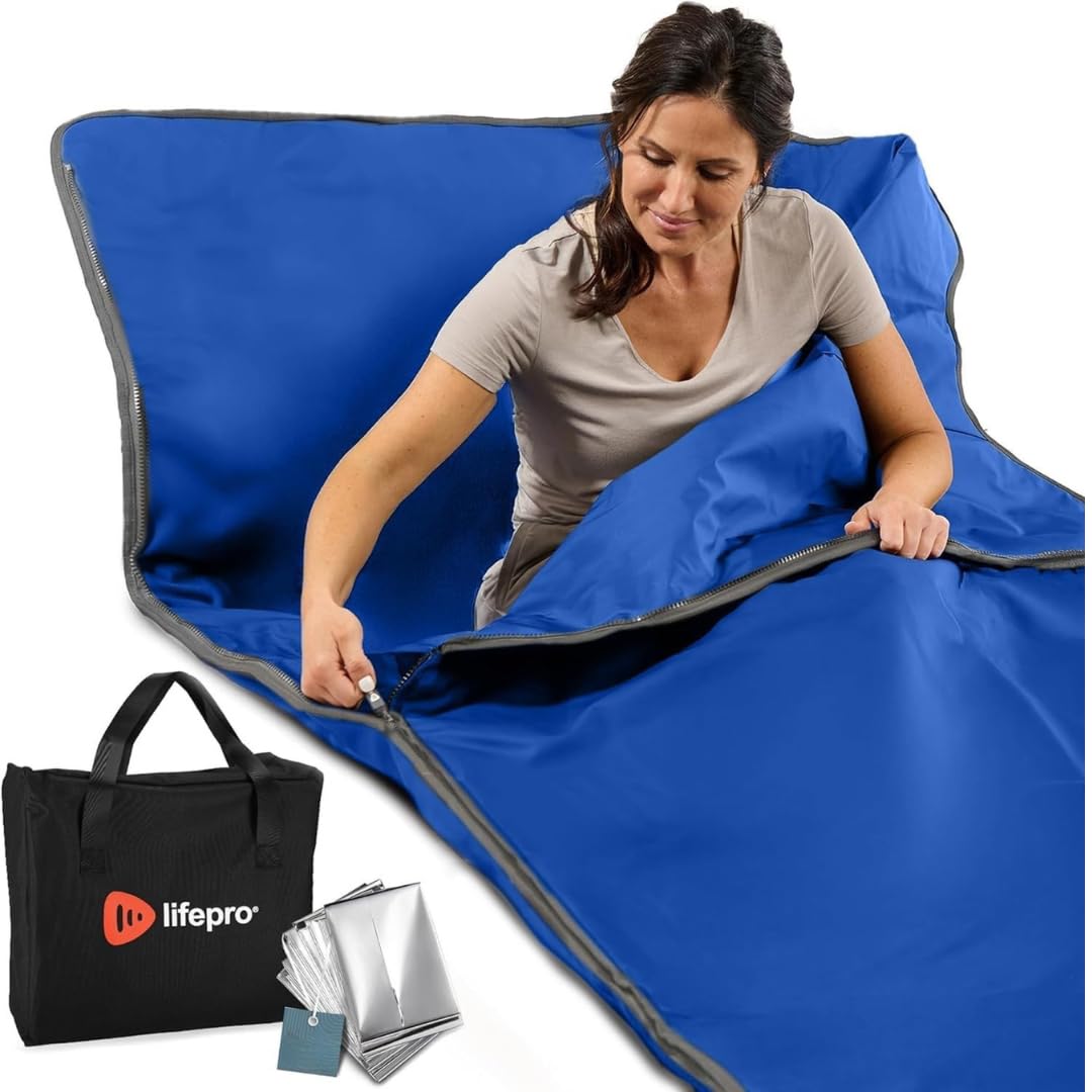 Lifepro RejuvaWrap Infrared Sauna Blanket – Heated Blanket for Relaxation – Portable Thermal Sauna Suit Wrap & Hand Towel – Spa-Like Experience at Home w/ 9 Heat Levels (95°F to 176°F) (Blue)
