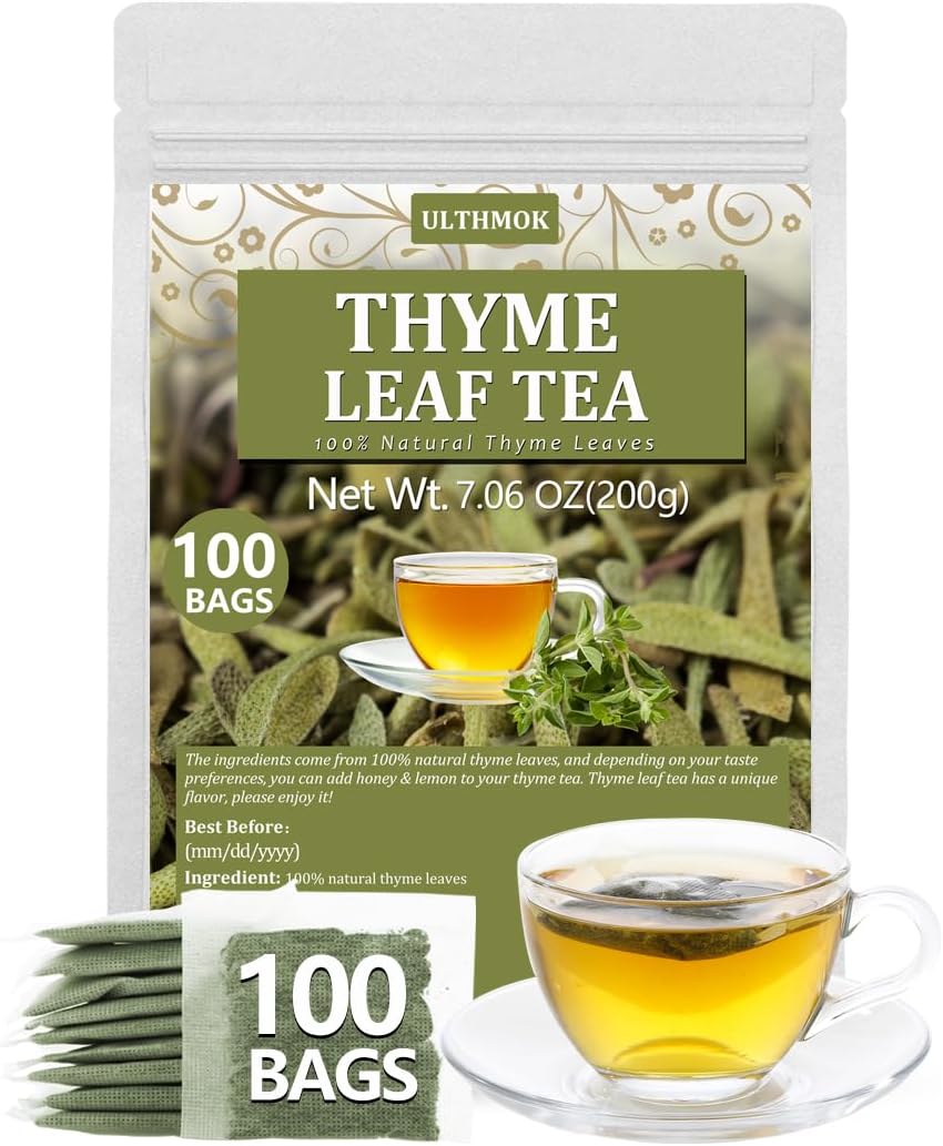 Premium 100 Thyme Leaf Tea Bags, Made with 100% Pure Thyme Leaves, Aid Digestion & Support Respiratory, No Additives & Caffeine Free。