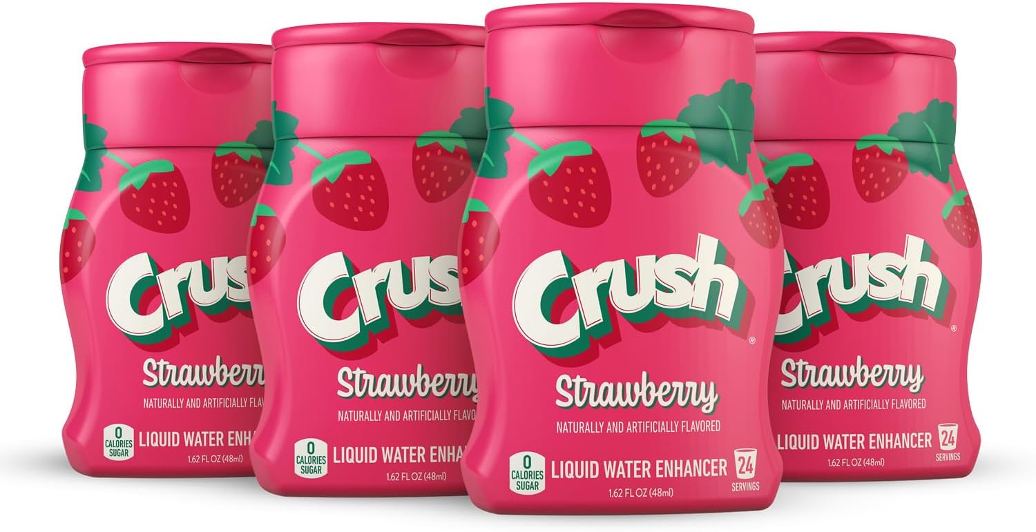 Crush, Strawberry, Liquid Water Enhancer โ New, Better Taste! (4 Bottles, Makes 96 Flavored Water Drinks) โ Sugar Free, Zero Calorie