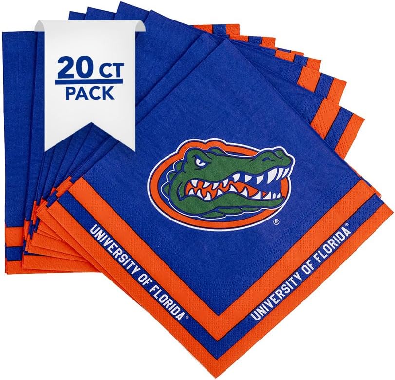 Desert Cactus University of Florida Disposable Napkins UF Gators 20 Count 2 Ply 13 inch Dinner Square for Tailgates, Graduation, Party and Game Day Tablecloth Decoration (Design A)