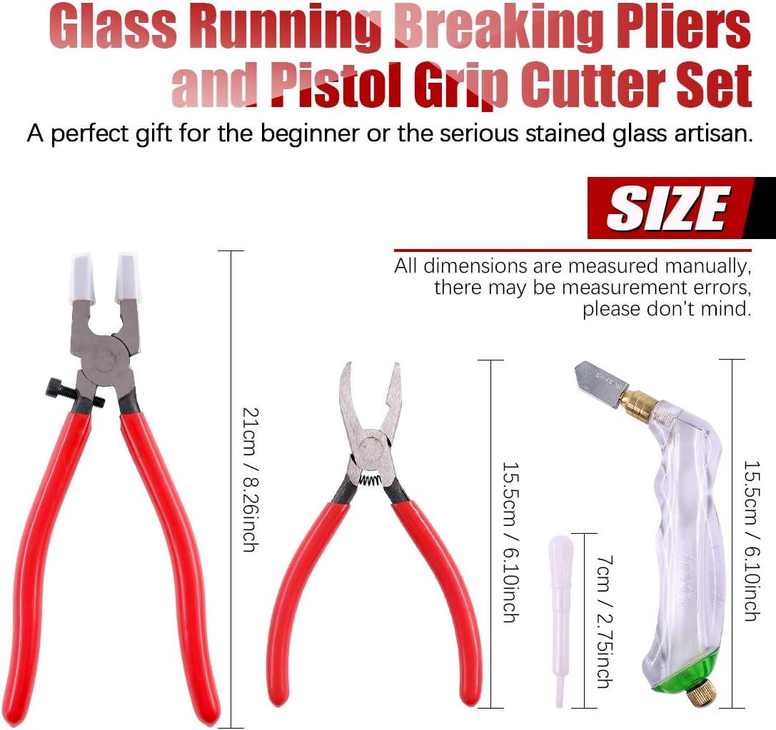 Hilitchi 3-Pcs Premium Glass Running Breaking Pliers and Pistol Grip Cutter Set Glass Tool for Stained Glass, Mosaics and Fusing Work