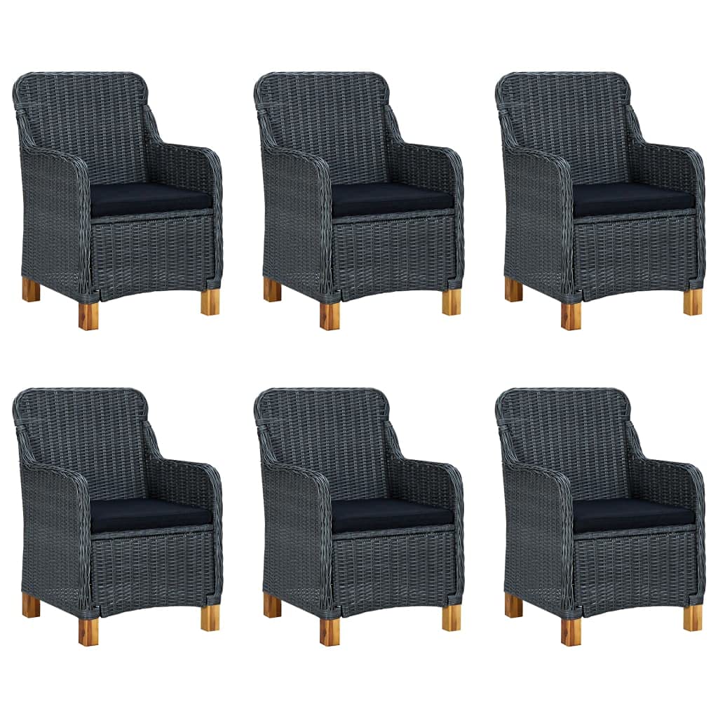 Set di mobili da giardino da 7 pezzi, grigio scuro, con tavolo da pranzo e 6 sedie per terrazza, balcone e giardino, in legno di acacia resistente alle intemperie, telaio in acciaio