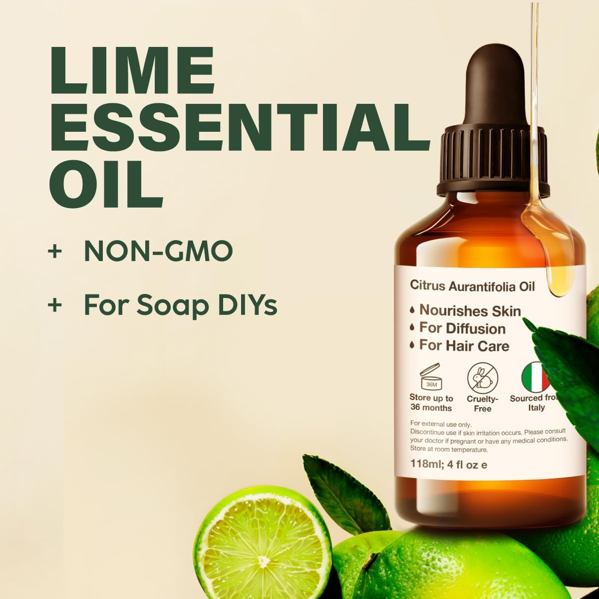 Lime Essential Oil for Skin & Lavender Essential Oil for Diffuser Set - Aromatherapy Grade Essential Oils Set - 2x4 fl oz - Kukka