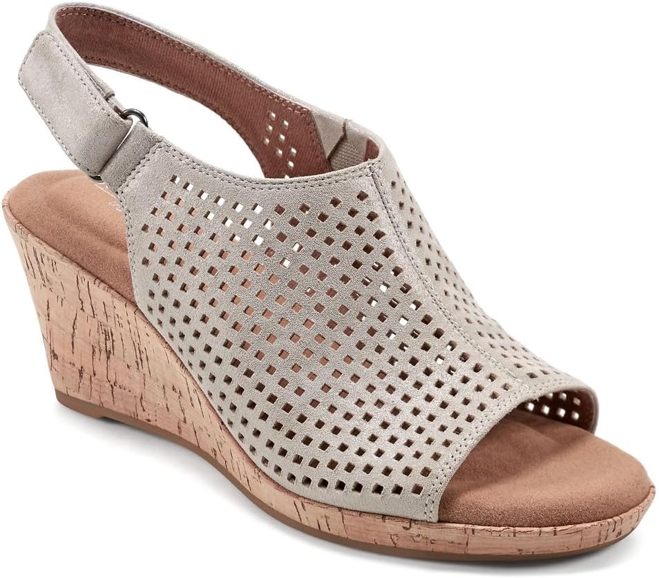 Rockport Women's Briah Perf Sling Wedge Sandal 8 Metallic Khaki Leather