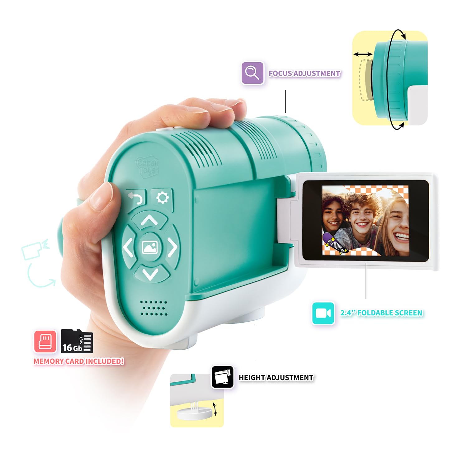 Canal Toys - Caméra Projecteur Bleu pour Enfants 3 en 1 - Capturer tes Moments Préférés et Projette Les - Idée Cadeau Jeux Électronique Enfant 8 Ans + - Fonction Cast Téléphone - 27 Effets - CLK 039