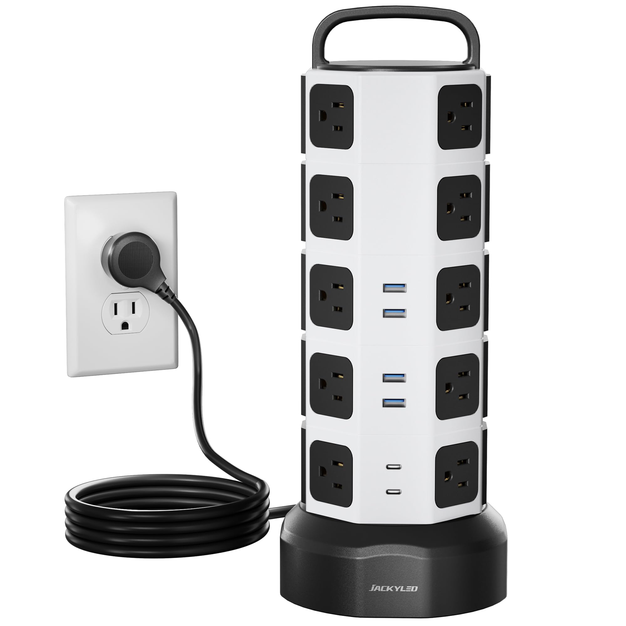 JACKYLED Power Strip Tower Surge Protector, 20 AC 6 USB (2 USB C), 1050J
