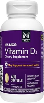 Vitamin D3 125 mcg 5000 IU, 400 Softgels, High Potency Vitamin D3 Supplement, Vitamina D, D3 Vitamin for Adults, Vitamin D 5000 IU Softgels, VIT D, Vitamin D