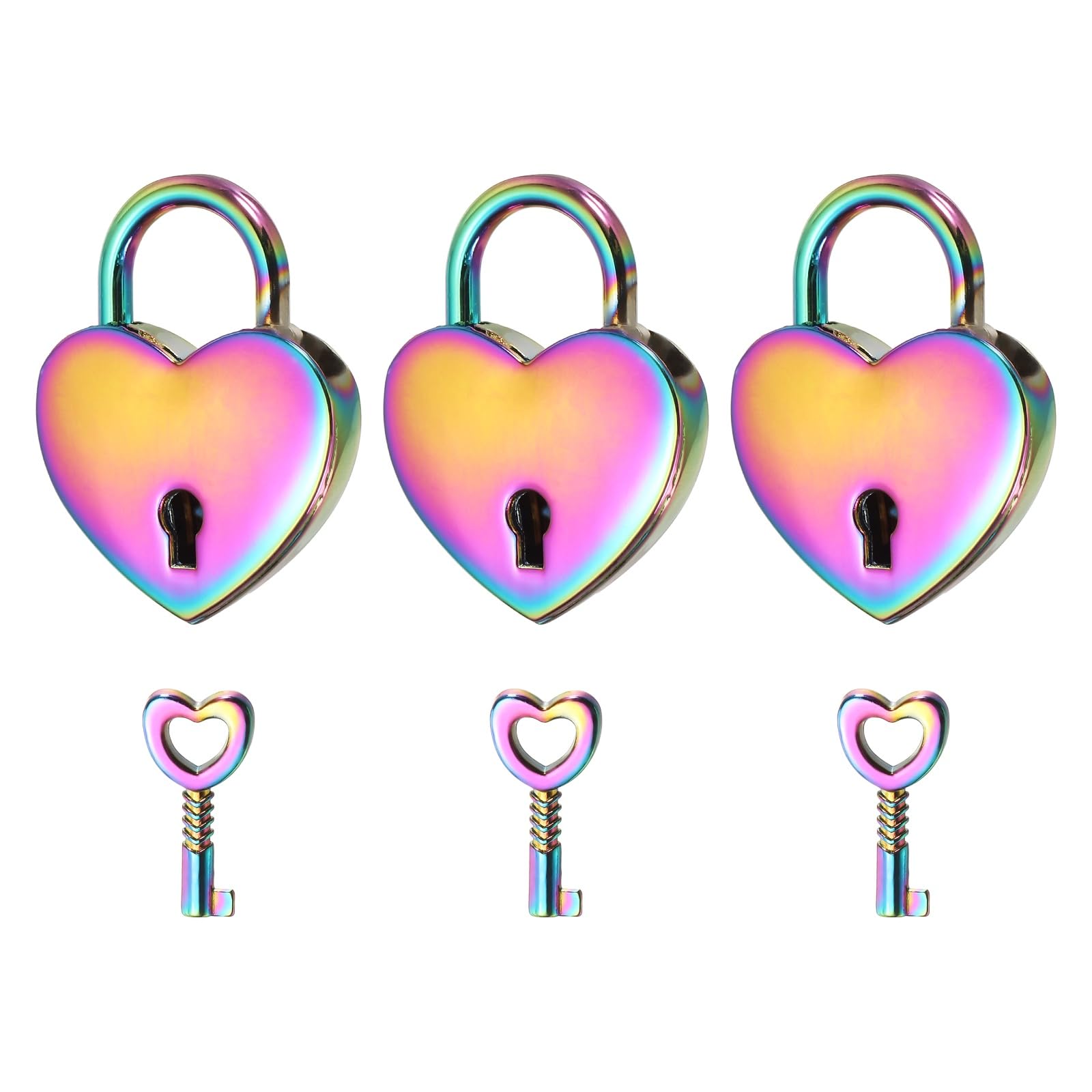 PATIKIL Mini Heart Lock with Key, (30 x 39 mm, Colorful) (3 Pcs), Heart Shaped Padlock Metal Love Locks, Suit for - Lover Bridge/Anniversary/Diary Book/Handbag/Jewelry Box