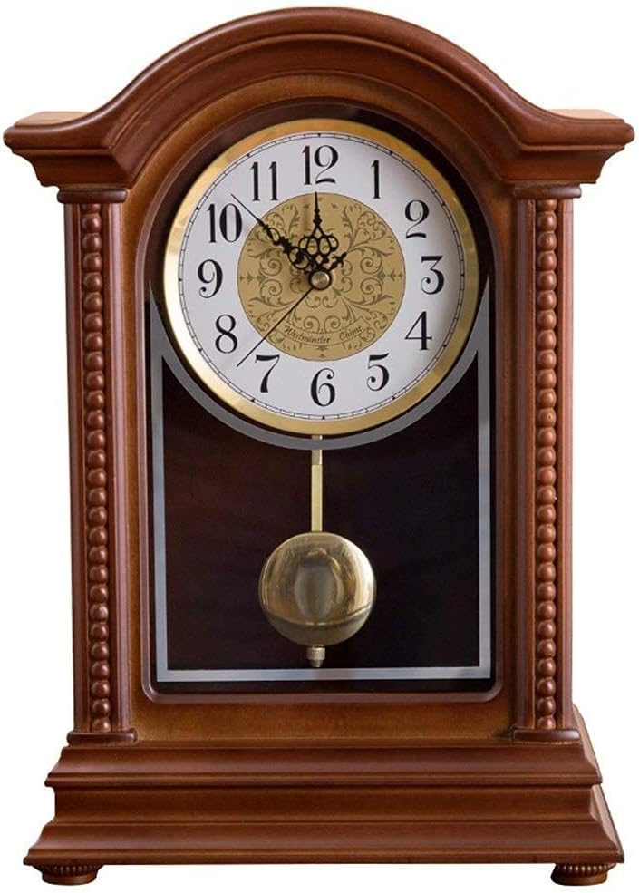 Mantle Clock, Solid Wood Mentle Clock, Hourly Music Report Time Scale Clear Time Accurate Batterypowered Fireplace Clock Desktop Decorative Table Clock,