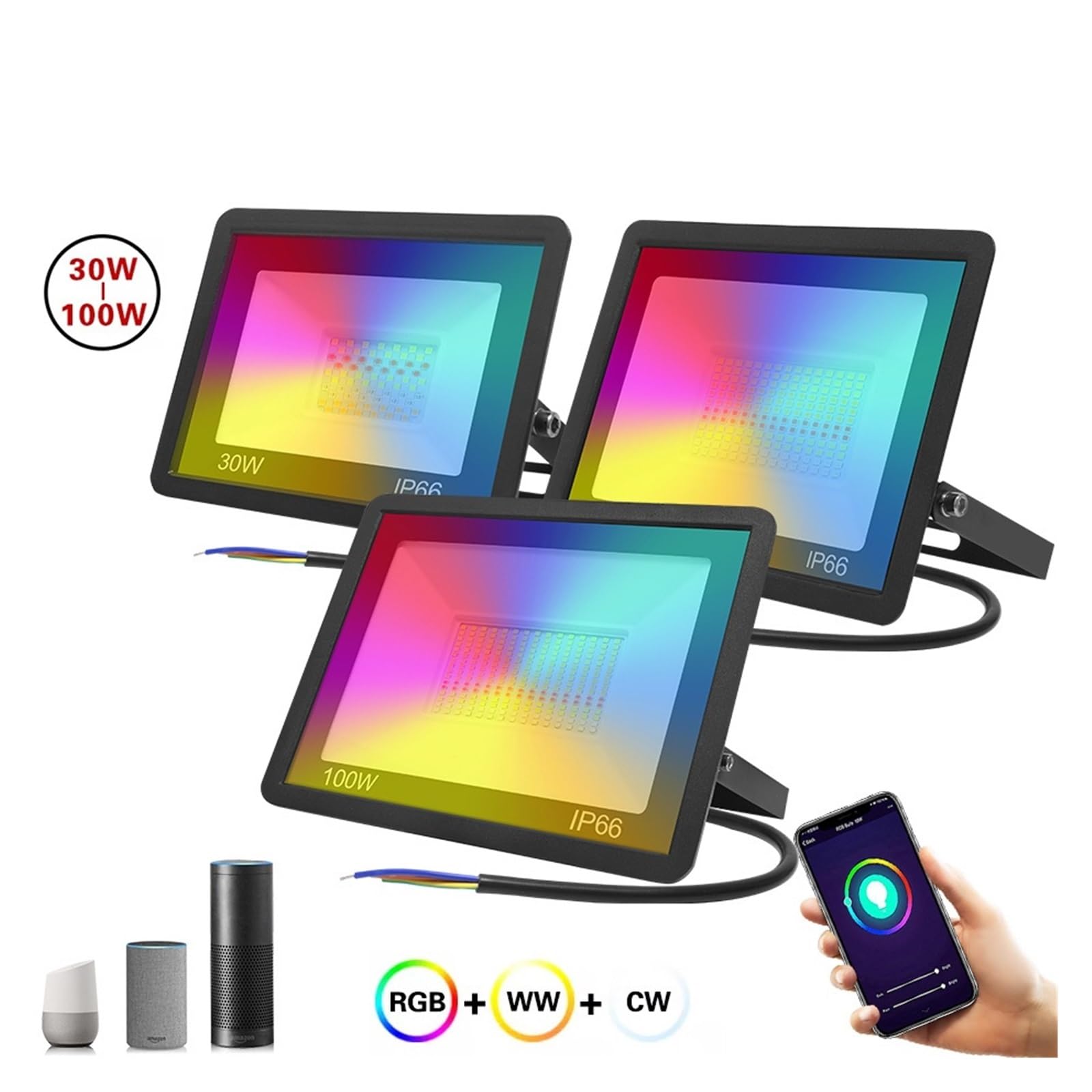 Reflektor LED, Tuya Inteligentny Reflektor LED IP66 Kontrola Aplikacji RGB 30W 50W 100W Zewnętrzne Światło Halogenowe Led Do Dekoracji Zewnętrznej(100W)