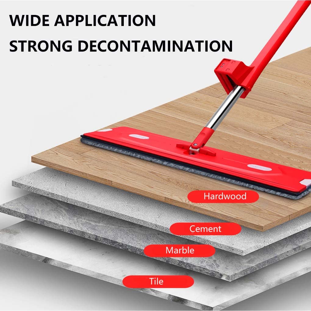 Trapeador plano con 4 almohadillas de microfibra lavables, limpieza de suelos rojos, mopa perezosa manos libres, panel XL para madera dura, mármol, cemento, azulejos