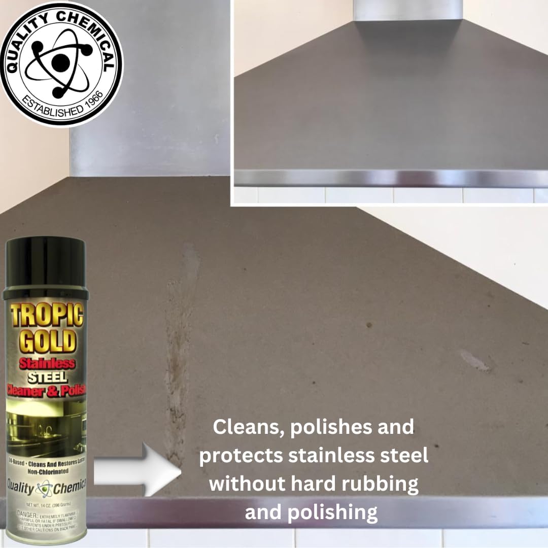Quality Chemical Tropic Gold Stainless Steel Cleaner and Polish - Magic Cleaner and Polish for Stainless Steel, Perfect Sink Stainless Steel Cleaner 14 oz Can (Pack of 12)