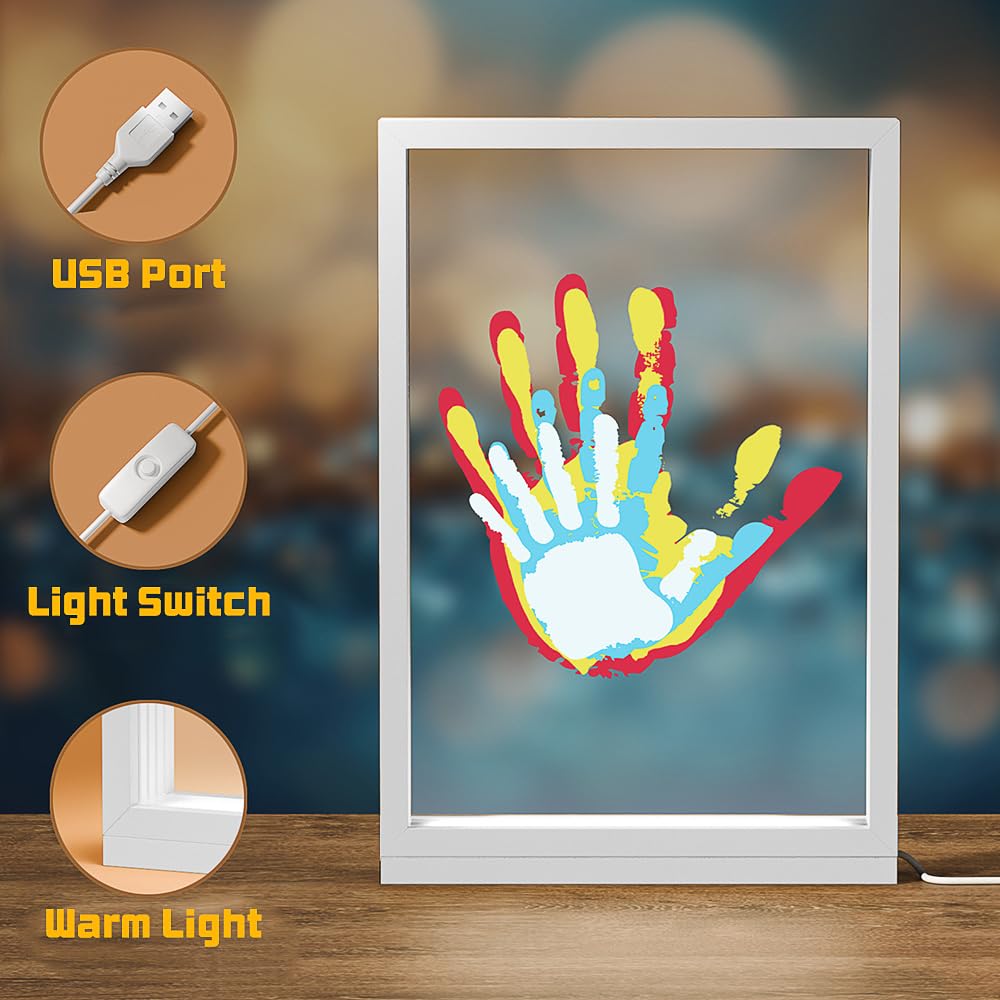 Hojalis Family Handprint Kit with LED Light, Baby Hand and Footprint Kit with 4 PS Panels, 6 Paints, 1 Paintbrush - Image 3