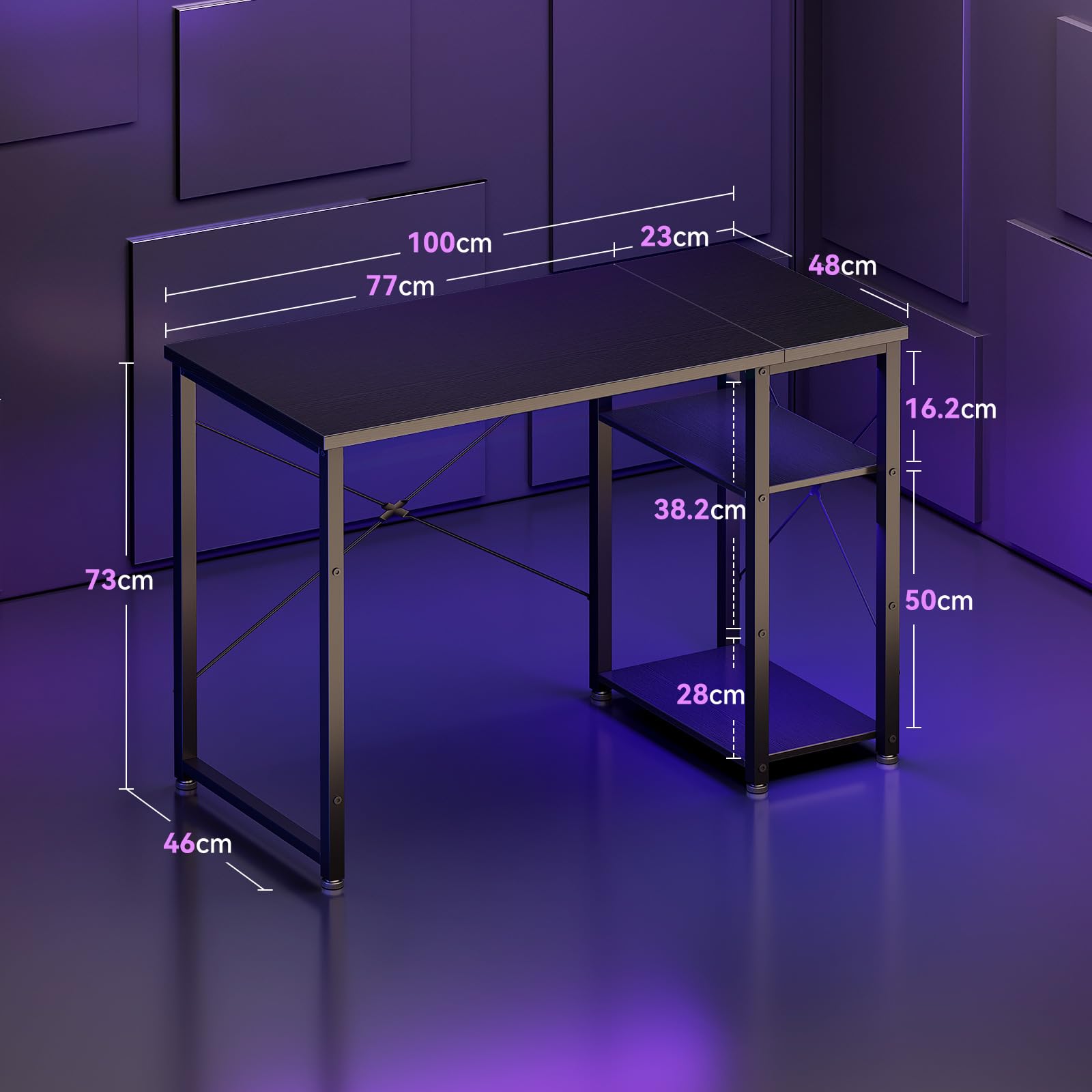 ODK Biurko gamingowe, 100x48 cm Biurko komputerowe z regulowaną półką w górę i w dół oraz odwracalną, Stabilny stół dla graczy e-sport, pracy zdalnej i nauki, Czarny | Biurko komputerowe z regulowaną i odwracalną półką, stół komputerowy ze schowkiem na PC