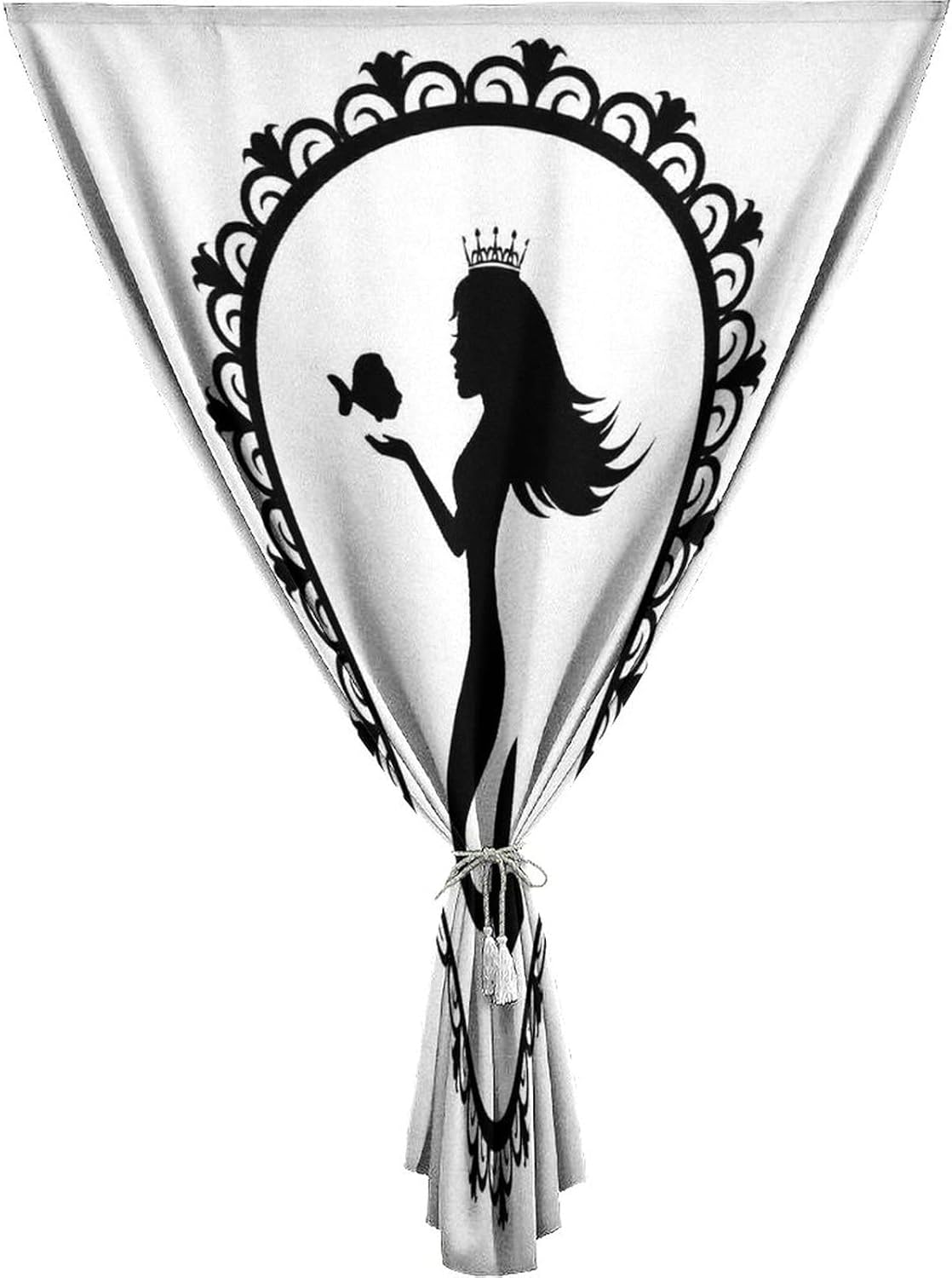 Anywhere Portable Blackout Curtain, Cartoon Door Window Curtains, Vintage Style Graphic Framed Girl with Crown Fish Print Temporary Blackout Blinds,47W x54L Inch, for Bathroom Living Room Bedroom