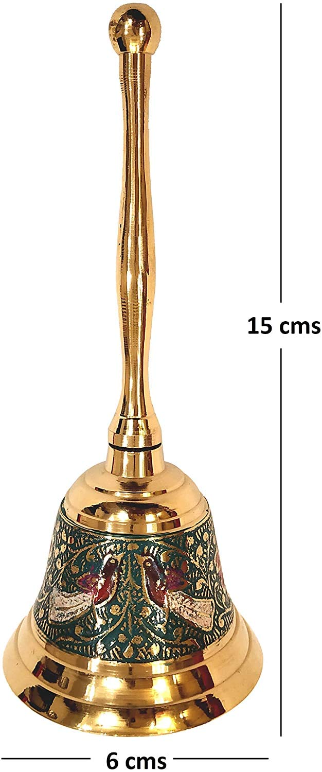 AKANKSHA ARTS Brass Made Pooja Bell, Engraved Meenakari Work - 6" inch Tall 1