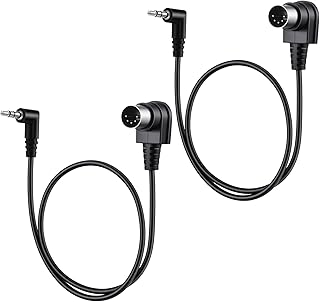 2 Pack MIDI Cables 3.5mm MIDI Cable Angled MIDI-to 3.5mm Straight TRS Cable TRS Stereo Male Jack to 5 Pin Din Plug Converter Cord Audio Cables for Tight Space 1.64ft/50cm