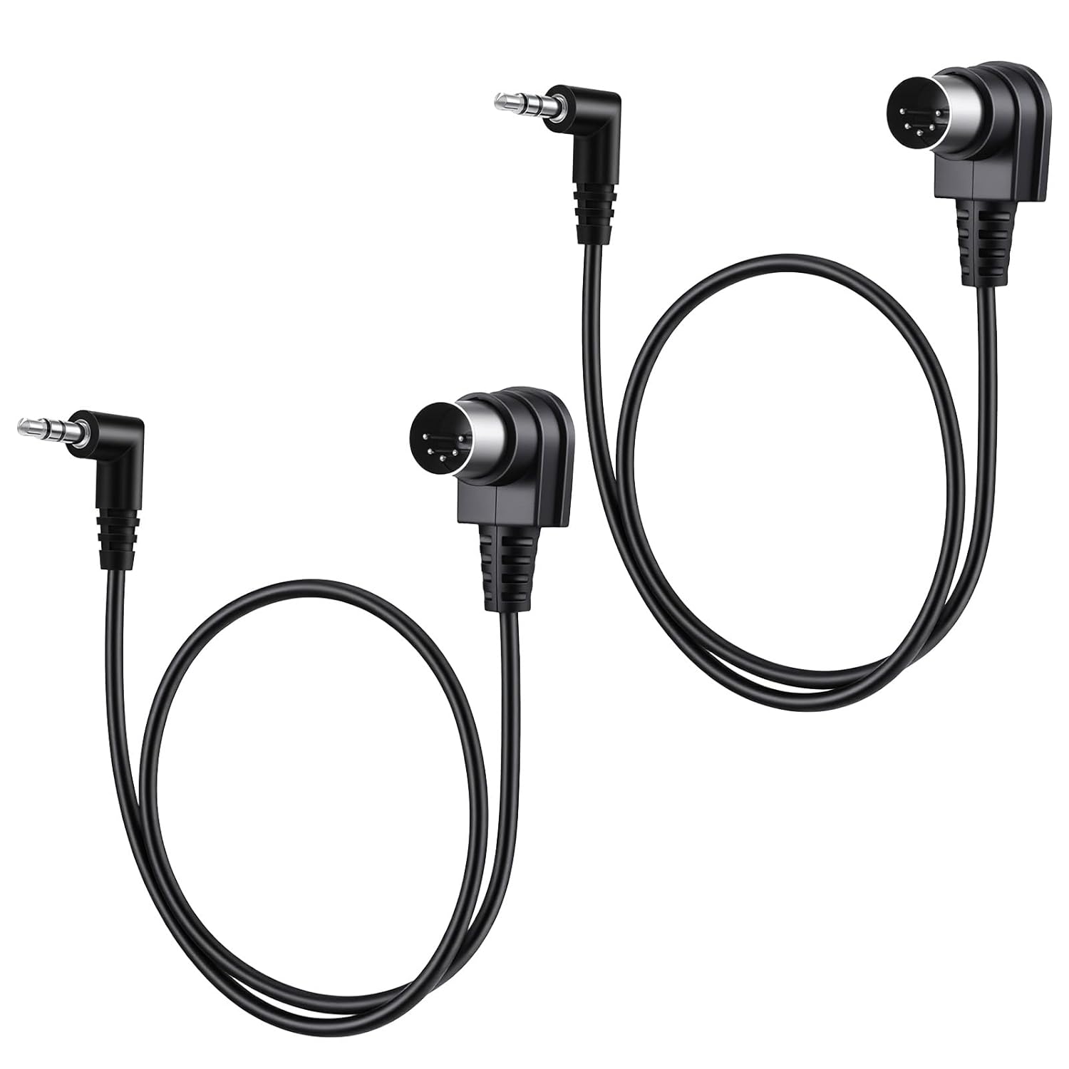 2 Pack MIDI Cables 3.5mm MIDI Cable Angled MIDI-to 3.5mm Straight TRS Cable TRS Stereo Male Jack to 5 Pin Din Plug Converter Cord Audio Cables for Tight Space 1.64ft/50cm