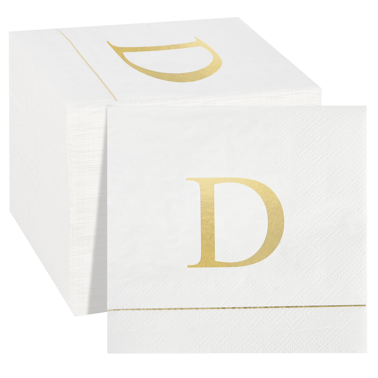 Ottin Monogrammed Letter D 120 Packs Initial Paper Cocktial Napkins 5'' Golden Foil Disposable Napkins for Brithday Wedding Engagement Family