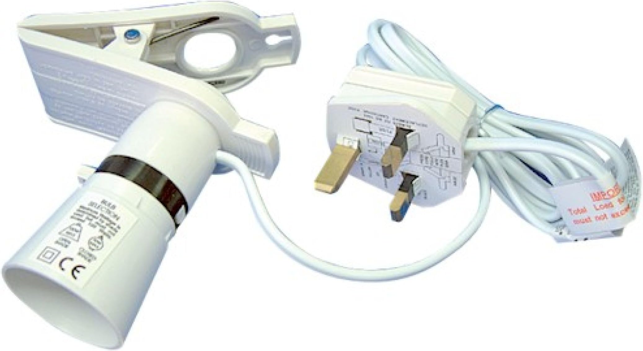 Clip on light bulb holder with 2m flex and 3amp plug