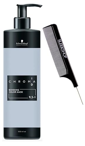 (9.5-1) Mascarillas de color Chroma ID (9,5-1 ICE), tinte de color de cabello semipermanente (con peine de cola de rata de acero elegante) Máscara