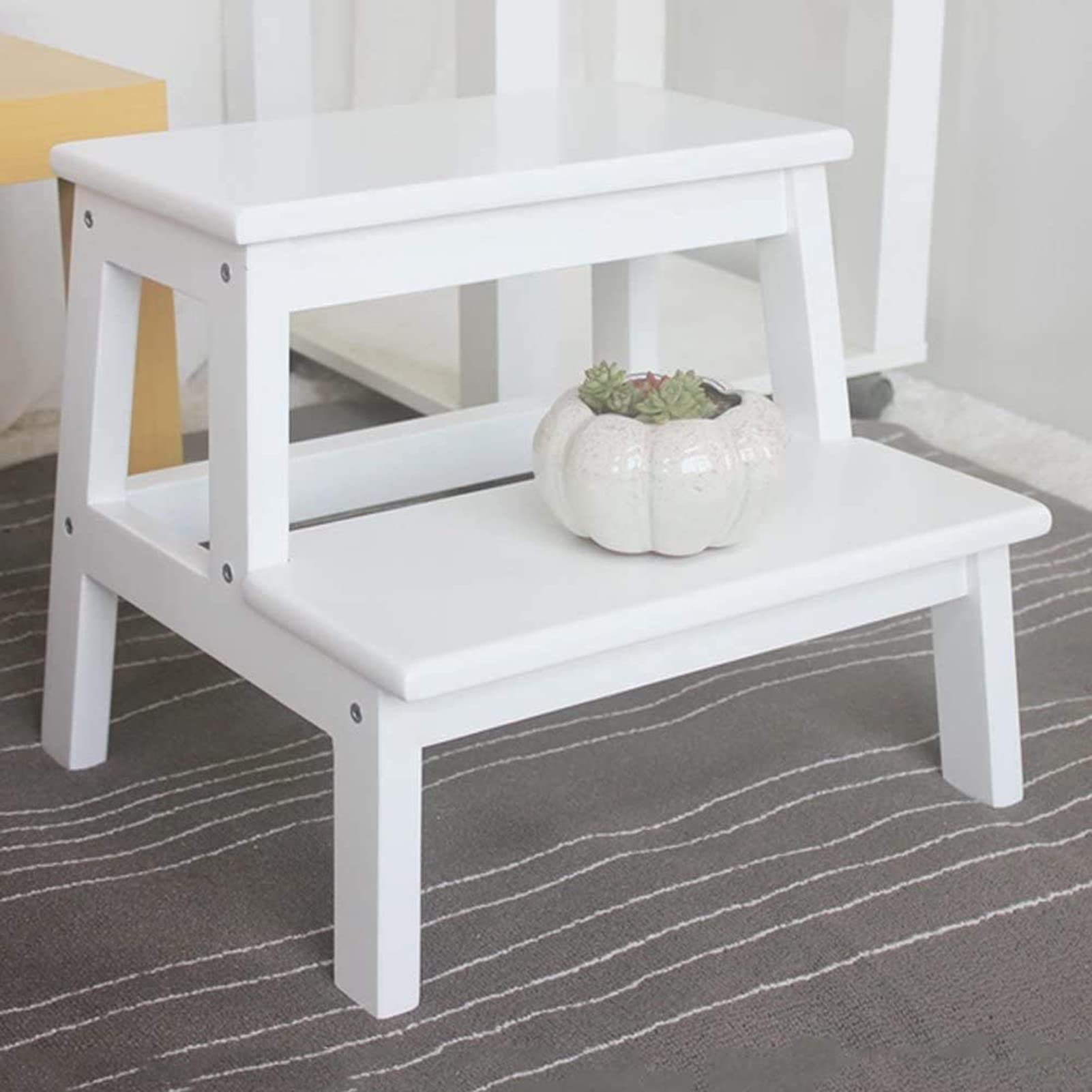 Taburete escalera de madera maciza blanca de 2 peldaños LUNEZY