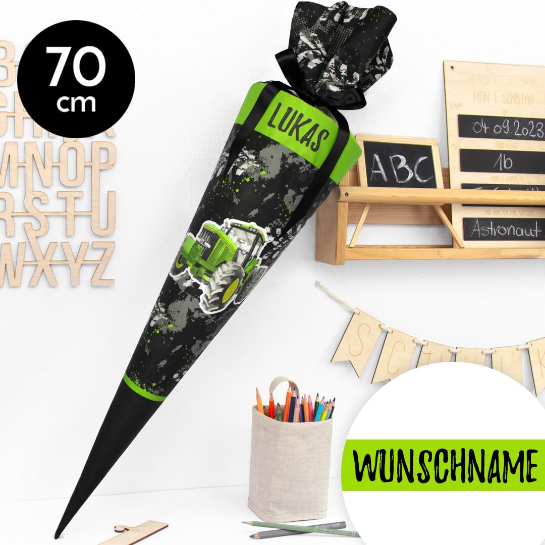 Schultüte aus Stoff Kuschel Velvet individualisierbar 70 cm Jungs Traktor