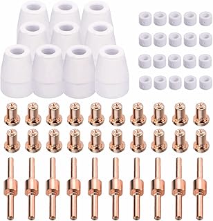 Timbuke 60pcs Plasma Cutter Consumables Fit PT31 CUT-40/45/50 Plasma Cutter Accessories Kit Nozzle Electrode Extended Long Tip Shroud Shield Cup for Cutting Torch PT-31 / CUT40 CUT50 LG40 JG40………