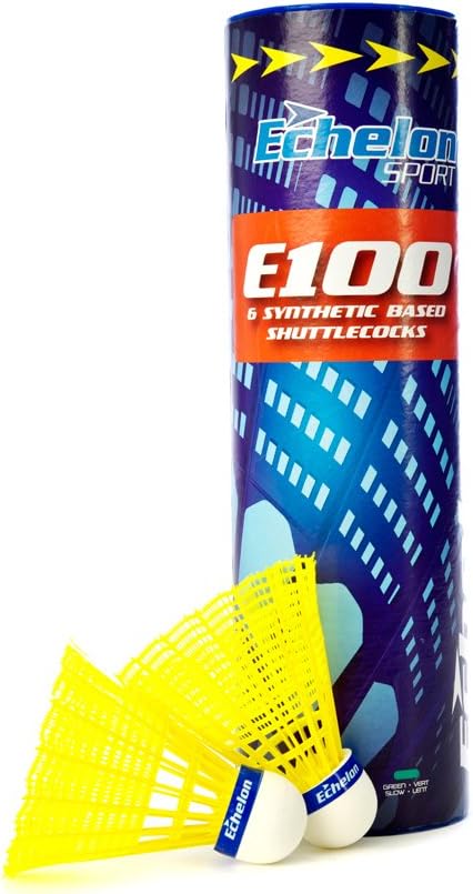 E100 Yellow Badminton Shuttlecocks (6 pieces), high-quality British made