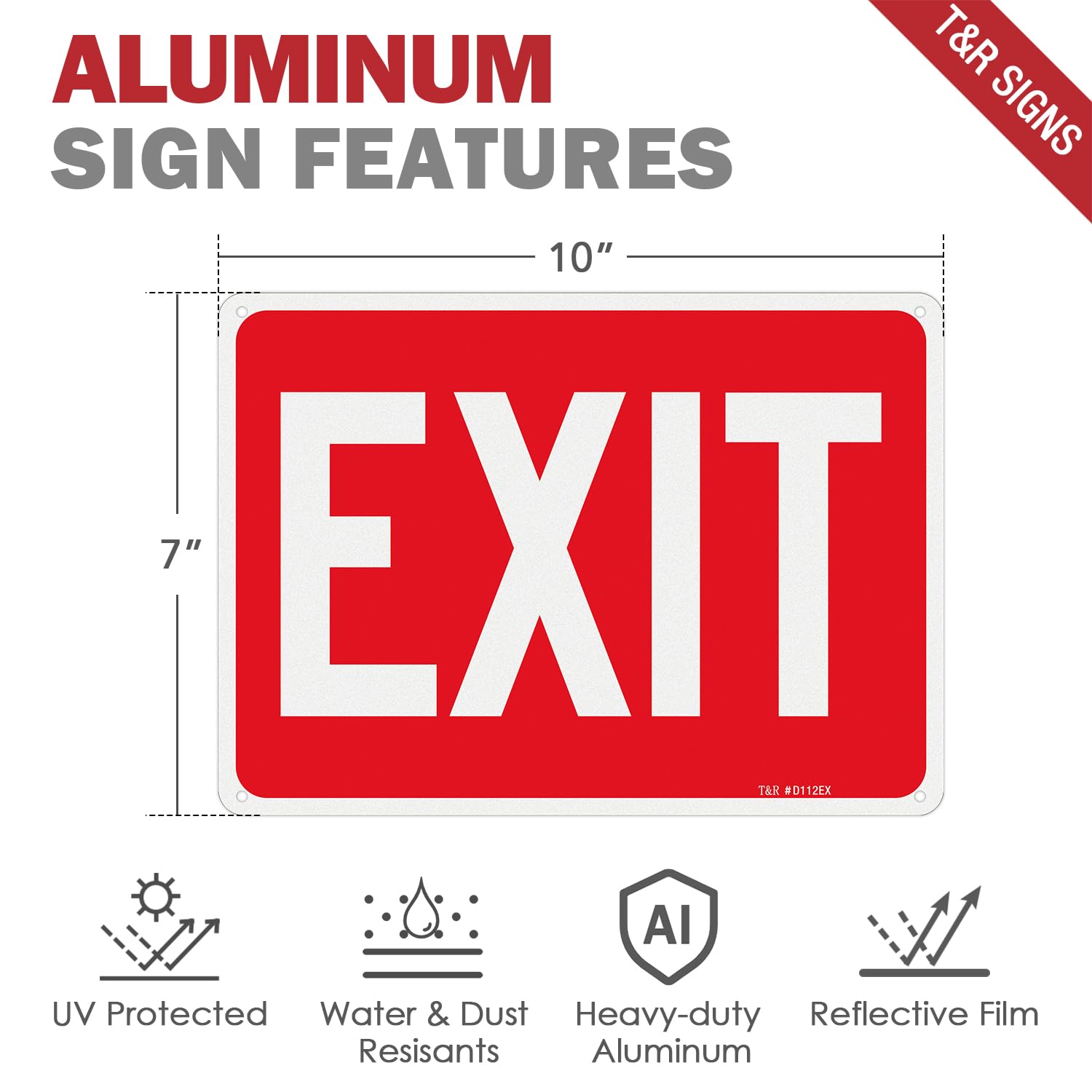 T&R Exit Sign - 2 Pack - 10 x 7 Inches Rust Free .040 Aluminum Reflective - UV Protected, Waterproof, Weatherproof and Fade Resistant - 4 Pre-drilled Holes — Amazon image 2