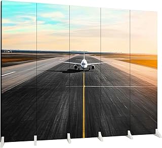 5 Panels Room Divider Screen Horizon Picturesque Clouds Wood Folding Privacy Screen Partition Canvas Wall Divider Freestanding Portable Indoor Separator