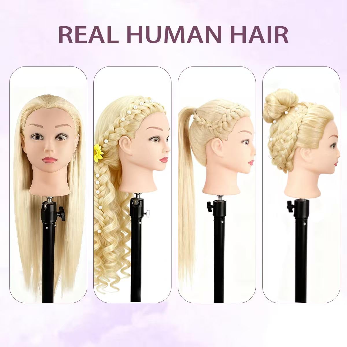 Mannequin Head with 80% Human Hair for Hair Styling Practice 26-28 Inch Straight Hair Training Head for Cosmetology Barber Hairdresser Students and Professionals (613)