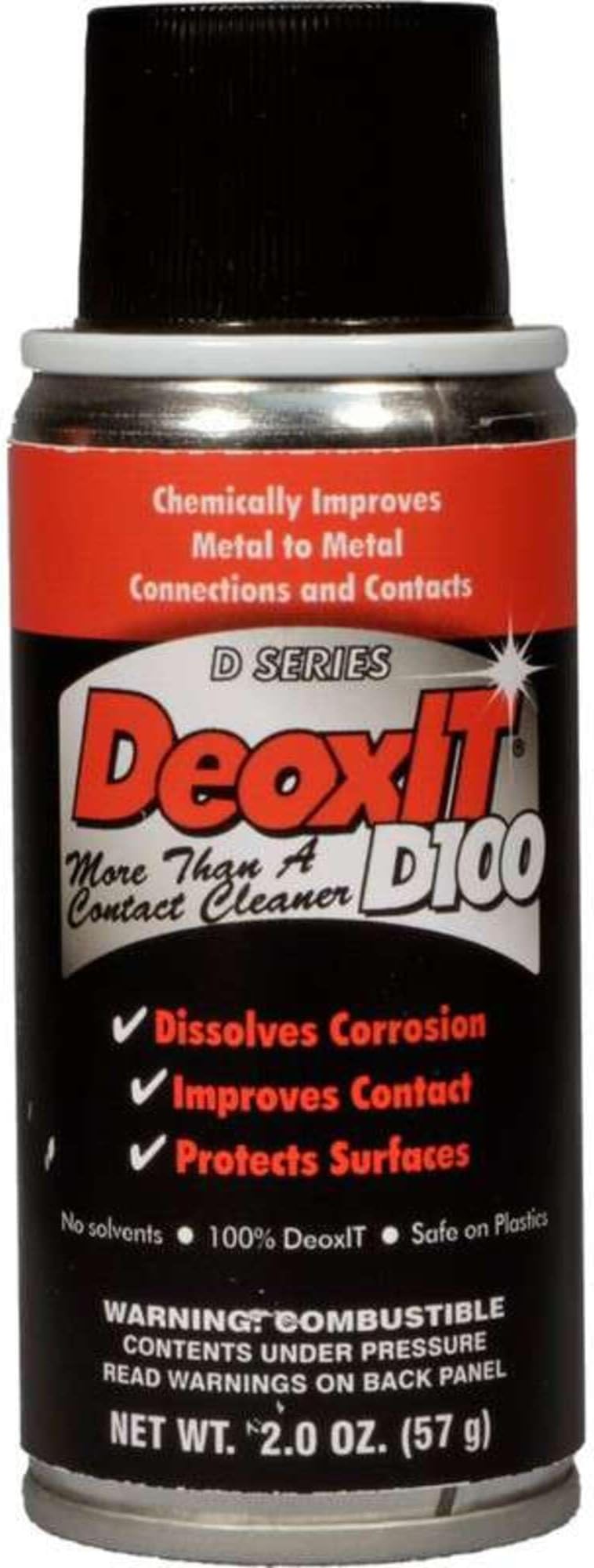 DeoxIT D100S-2 Spray, More Than A Contact Cleaner, 57g, Metered One-Shot Valve, 100% Solution, Non-Drip, Pack of 1