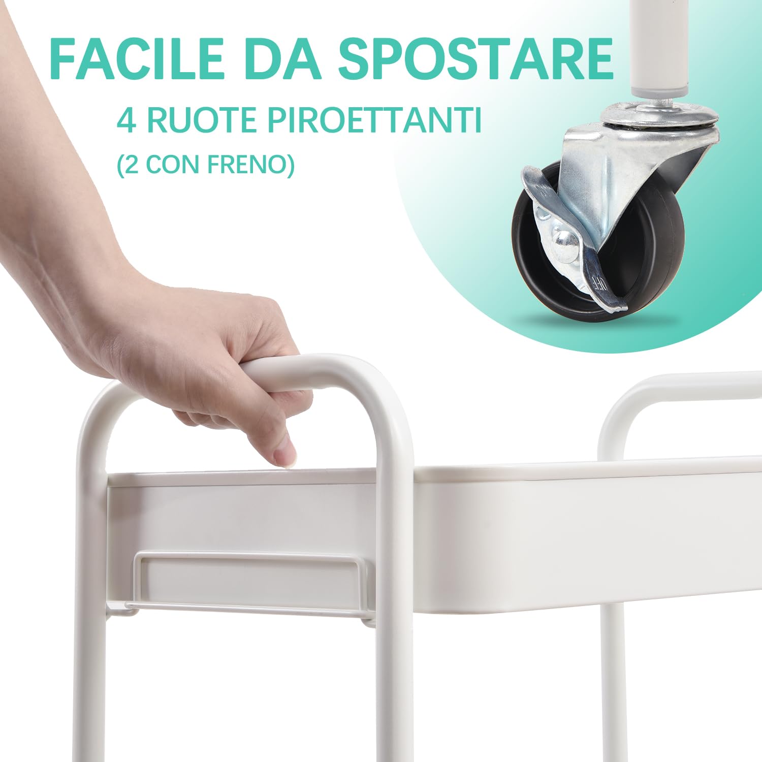 KINGRACK Carrello da cucina, carrello a rotelle a 3 piani, in metallo, con ruote, maniglie per ufficio, salone, tutti i veicoli per cucina, bagno, cosmetici, senza viti, facile da montare (bianco)