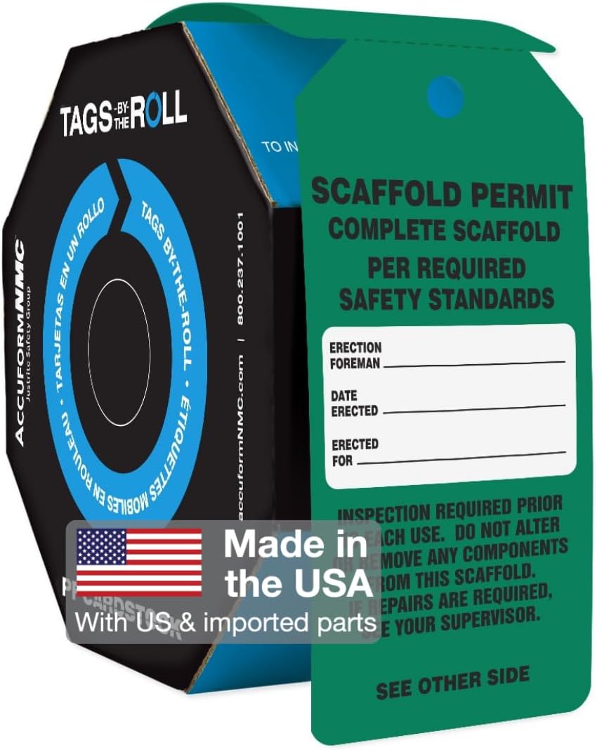 AccuformNMC 100 Scaffolding Tags by-The-Roll, Scaffold Permit - Complete Scaffold, US Made OSHA Compliant Scaffold Tags, Waterproof PF-Cardstock, Resists Tears, 6.25"x3", TAR713