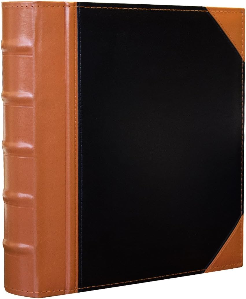 Executive Binder, English Leather 2 Tone with Stitching and Ribbed Spine, Heavy Duty 1.1/2" Inch 3 D-ring with Buster, Holds 350 8.5"x 11" Sheets (Orange)